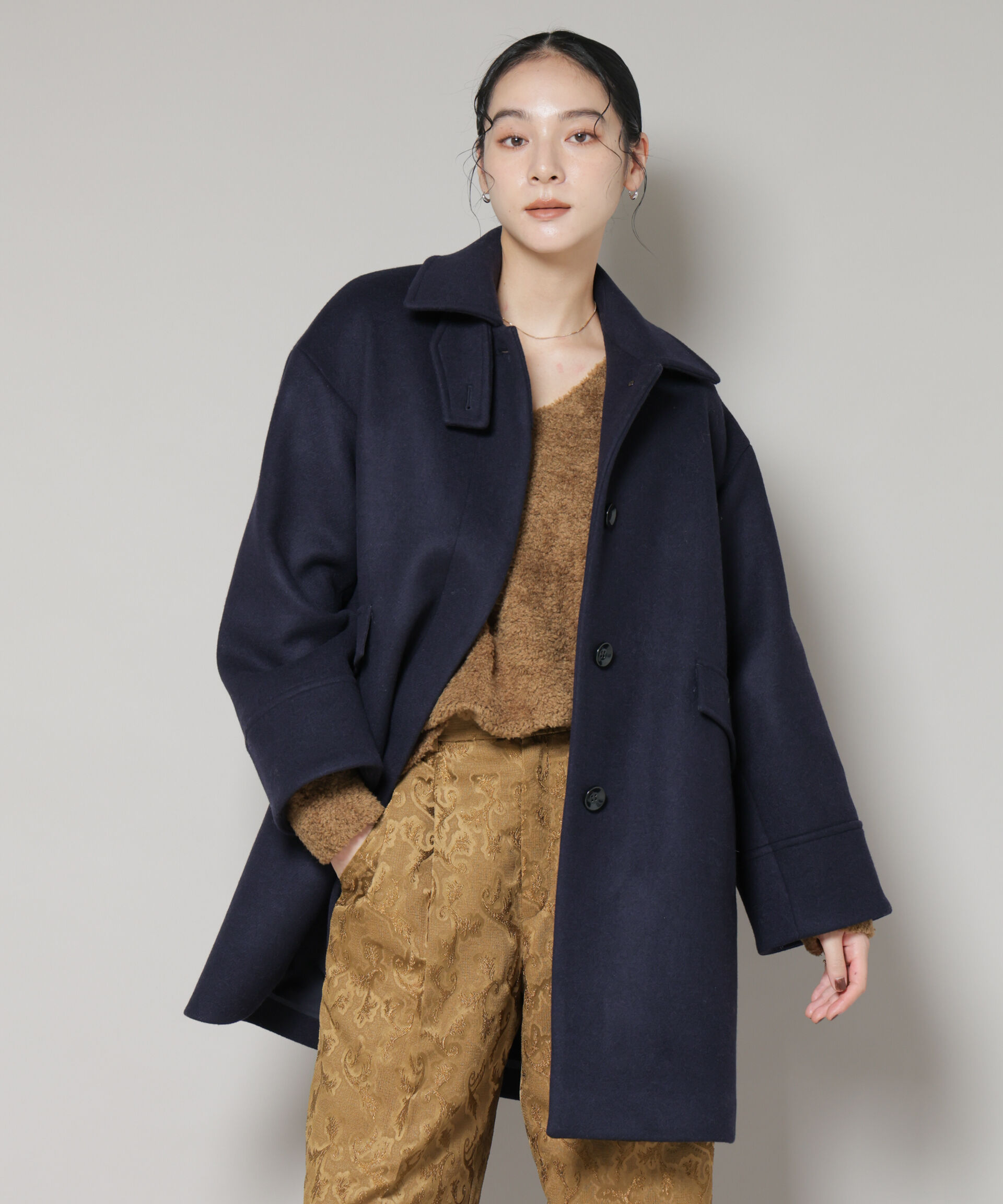 nano･universe「WooLoop Aラインステンカラーミドルコート」|その他|