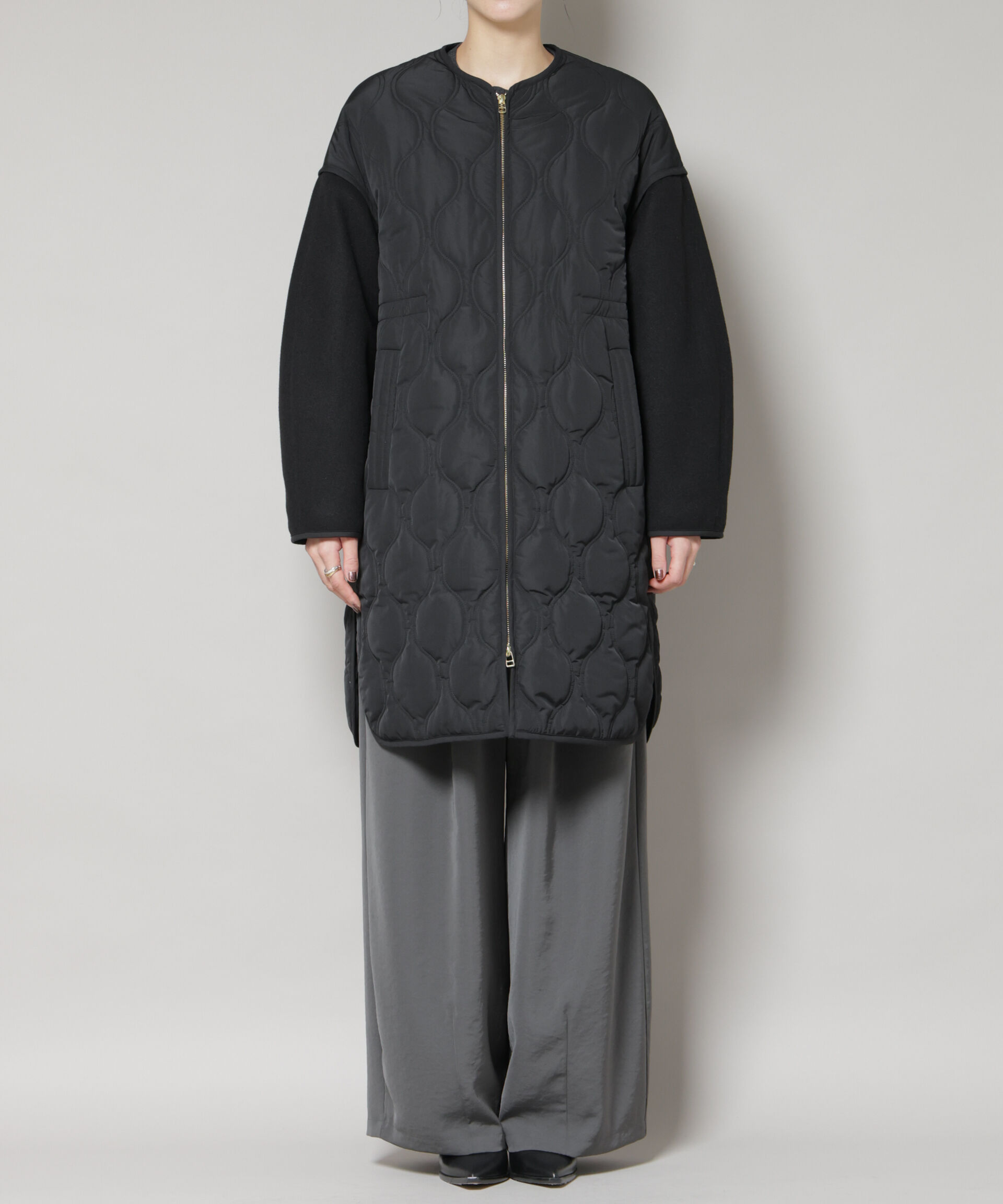 nano･universe「異素材コンビキルティングノーカラーコート」|その他|