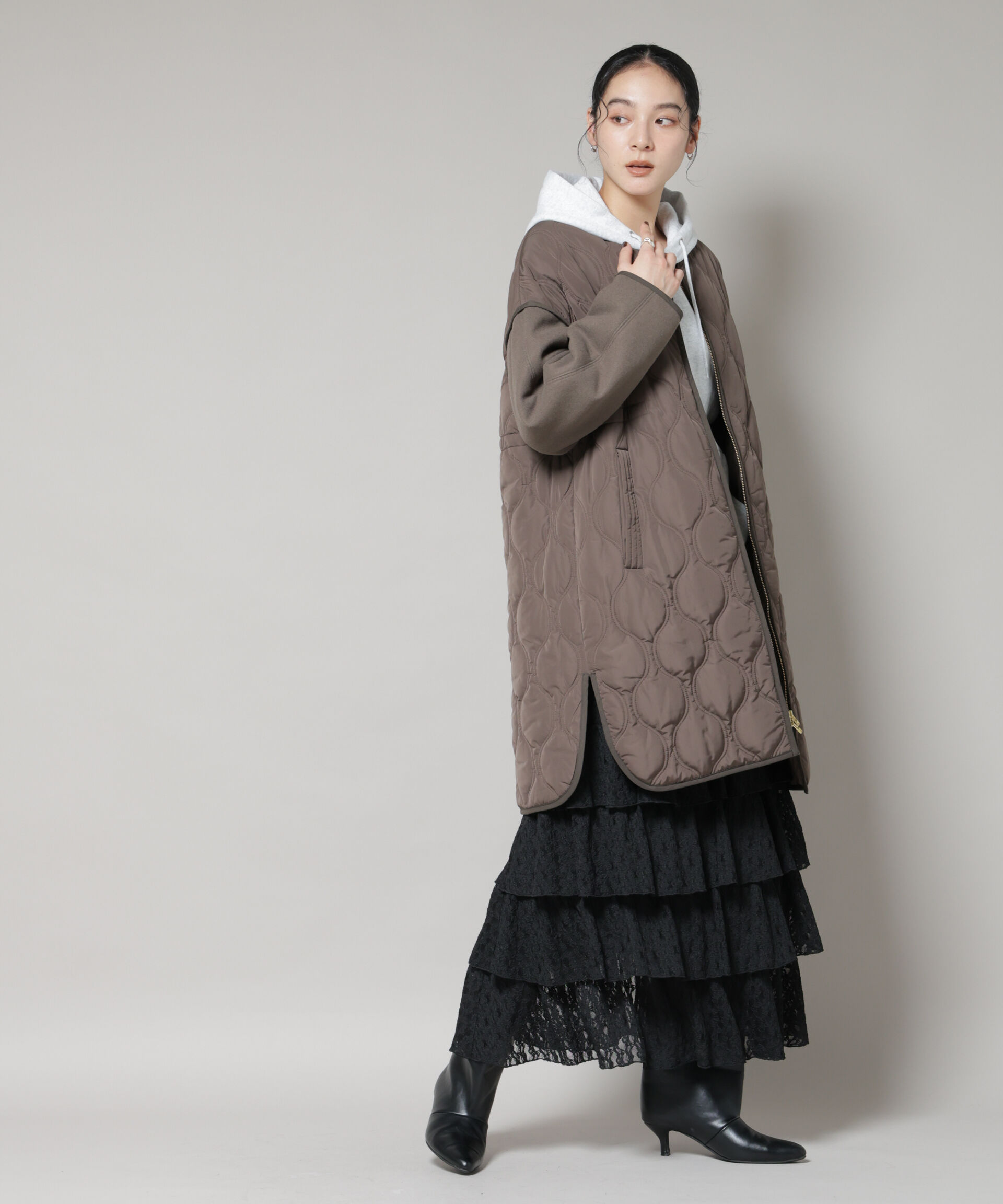 nano･universe「異素材コンビキルティングノーカラーコート」|その他|