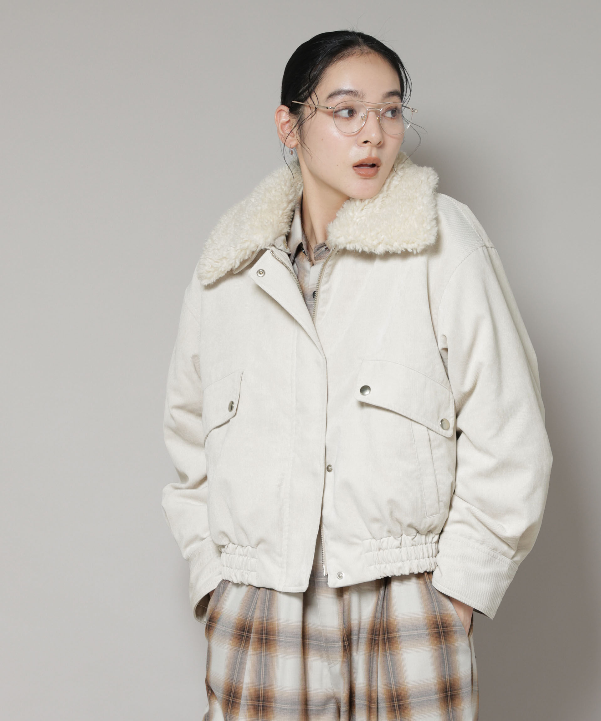 nano･universe「ボア衿付きコーデュロイ中綿ブルゾン」|ブルゾン・スタジャン|