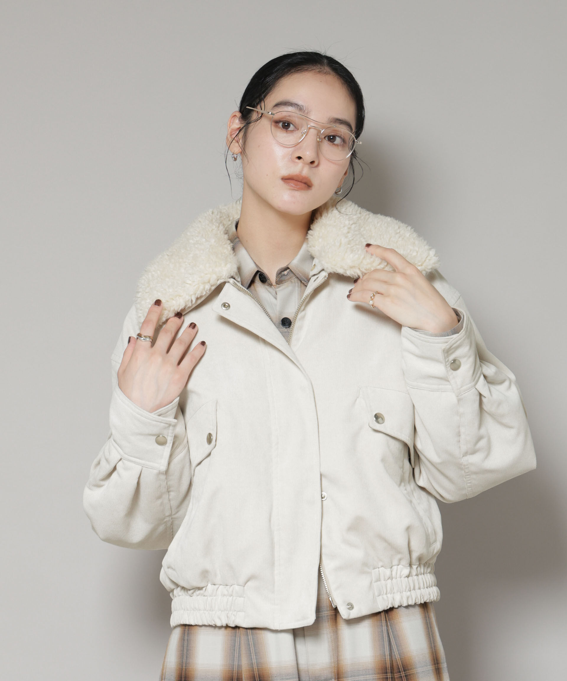 nano･universe「ボア衿付きコーデュロイ中綿ブルゾン」|ブルゾン・スタジャン|