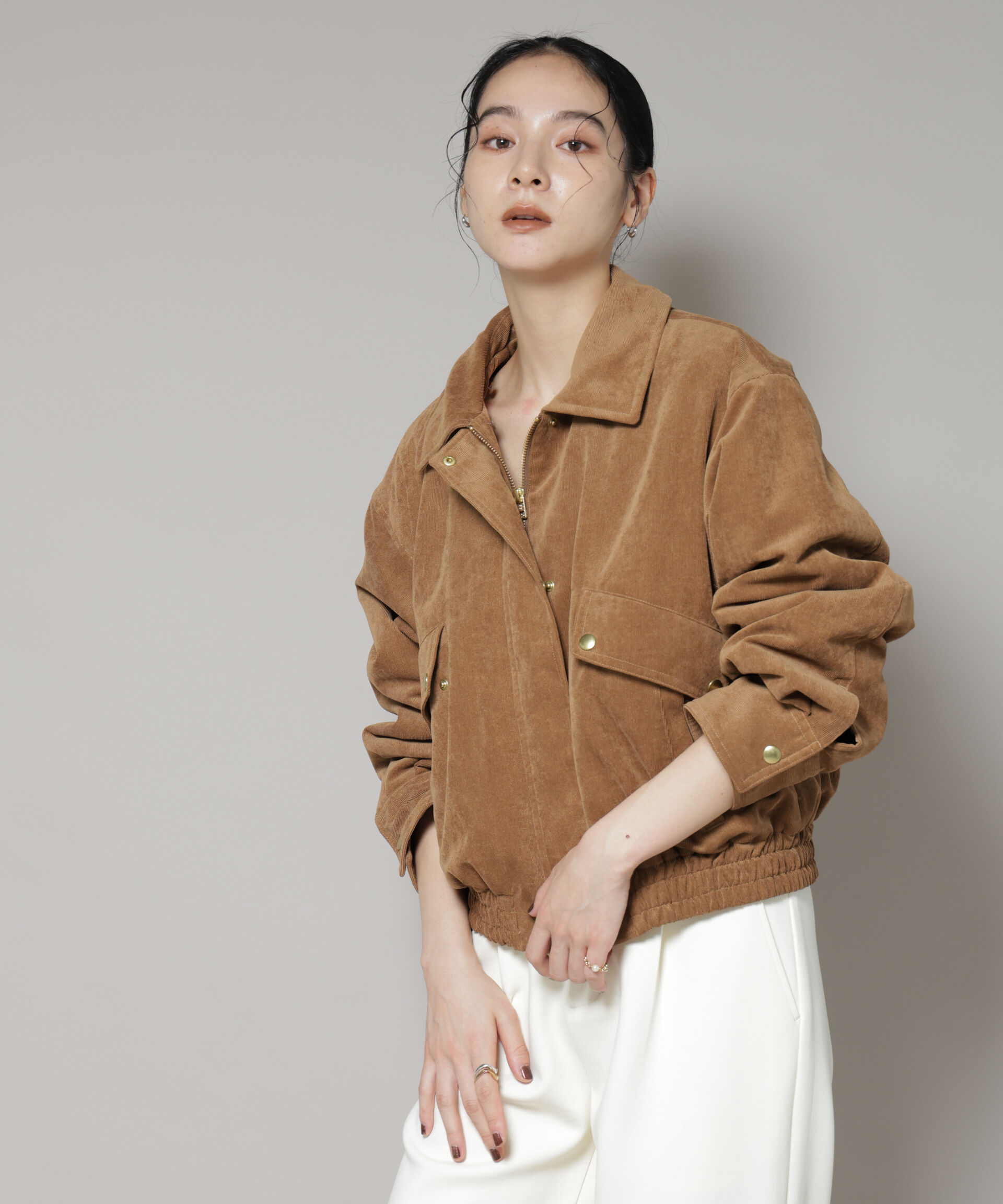 nano･universe「ボア衿付きコーデュロイ中綿ブルゾン」|ブルゾン・スタジャン|