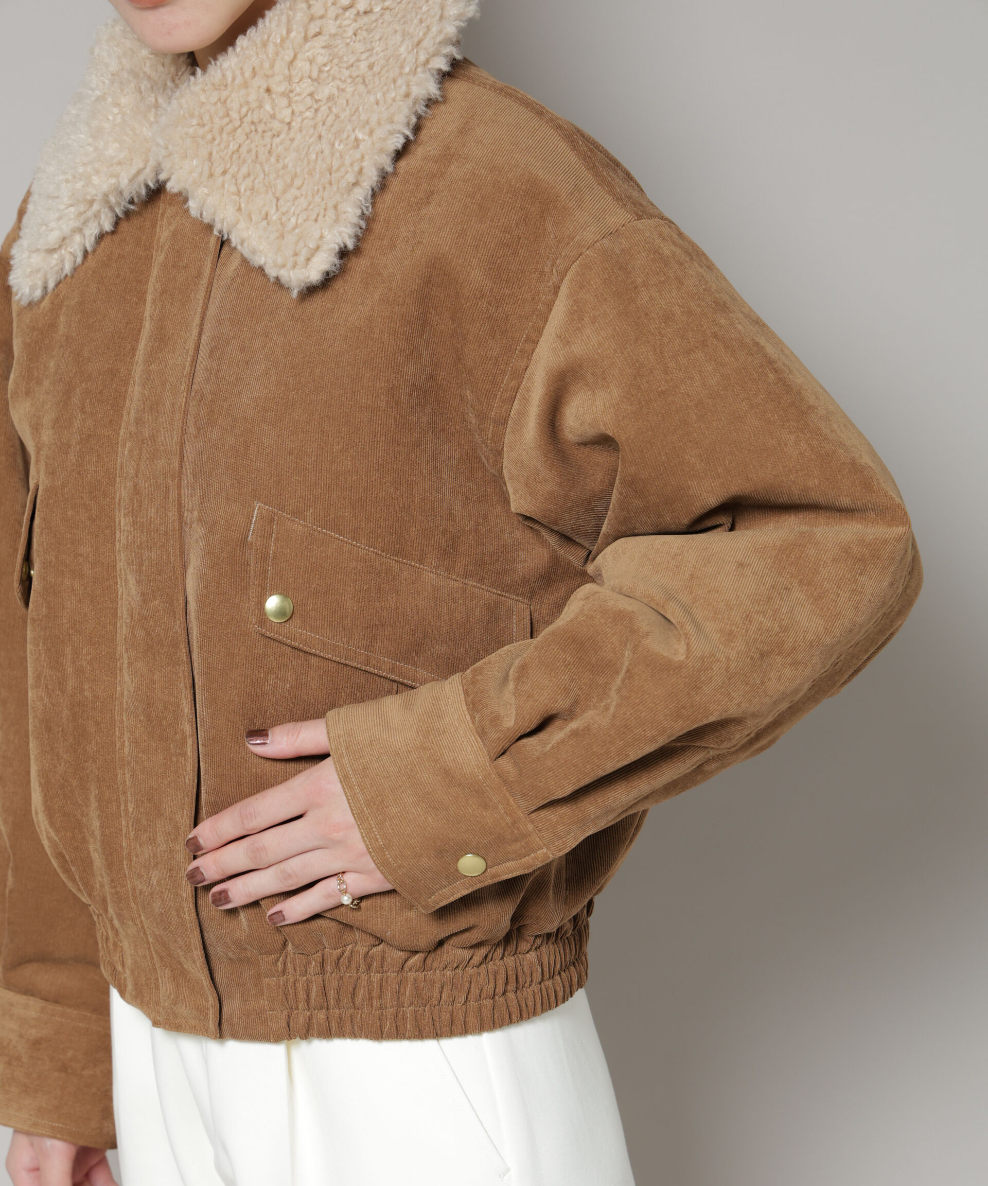 nano･universe「ボア衿付きコーデュロイ中綿ブルゾン」|ブルゾン・スタジャン|