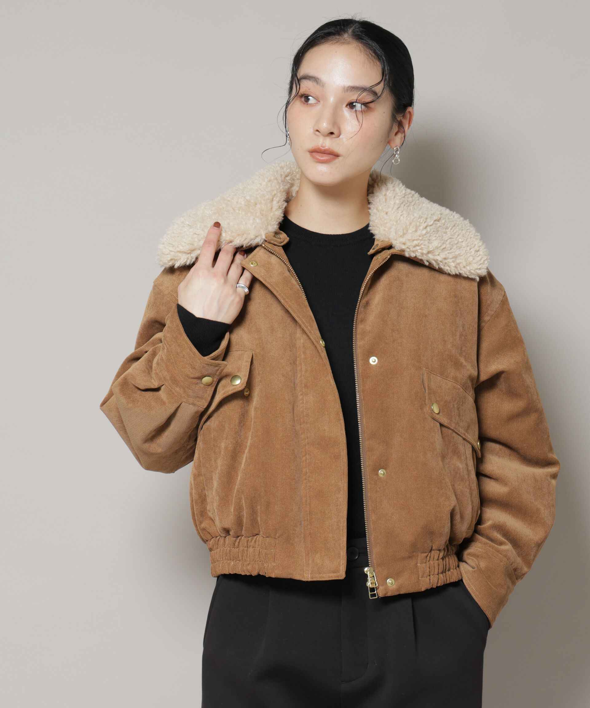 nano･universe「ボア衿付きコーデュロイ中綿ブルゾン」|ブルゾン・スタジャン|