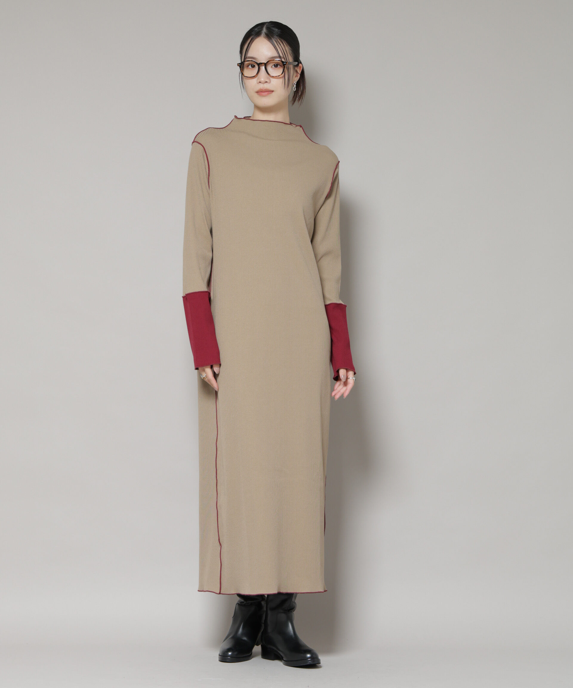 nano･universe「テレコリブ配色メローワンピース」|ワンピース|