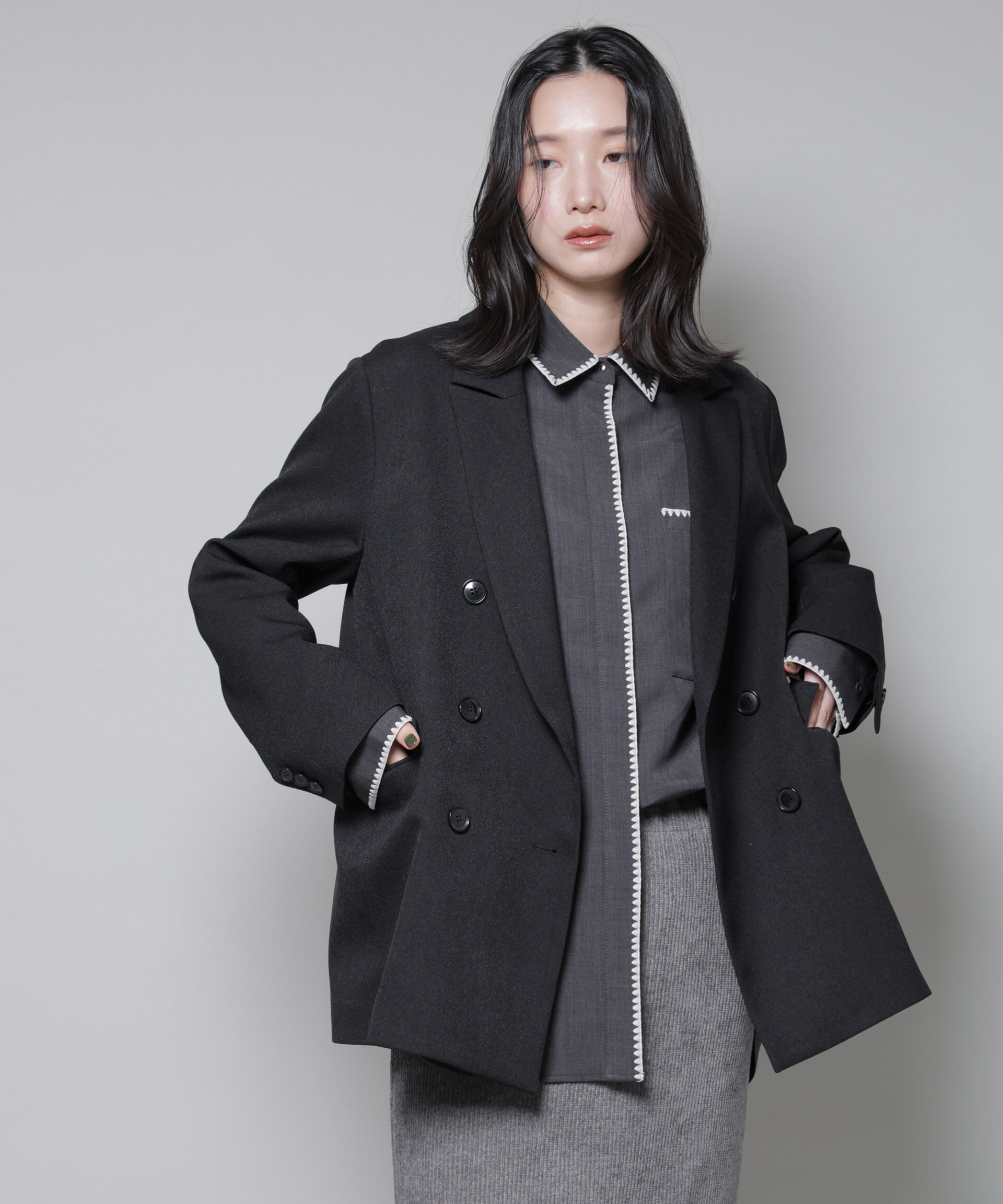 nano･universe「ストレッチサージダブルジャケット(セットアップ可)」|テーラードジャケット|