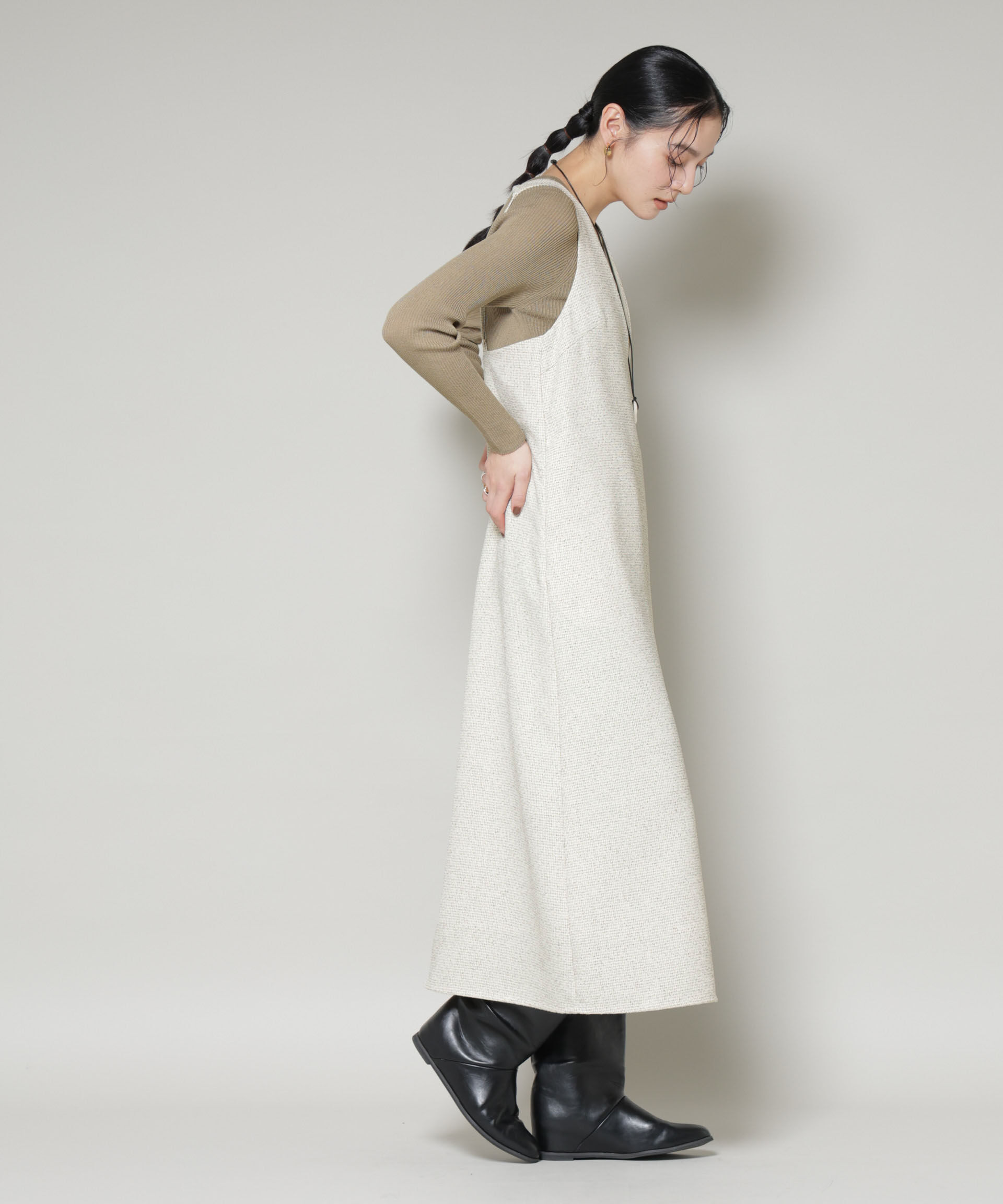 nano･universe「ツイードIラインワンピース&times;シアーリブニットセット」|ワンピース|