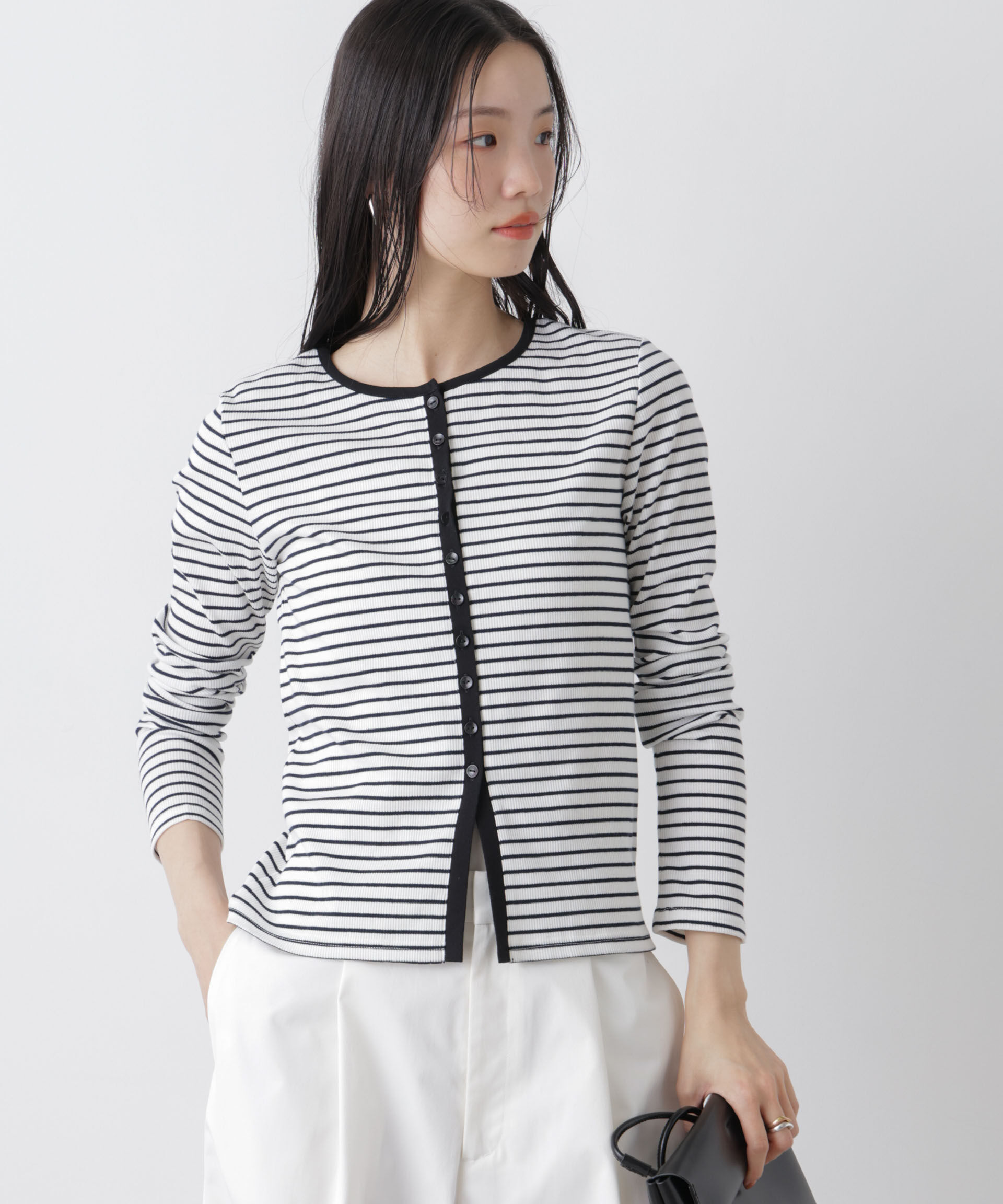 nano･universe「前後2wayスパンテレコカットボーダークルーカーディガン」|Tシャツ・カットソー|