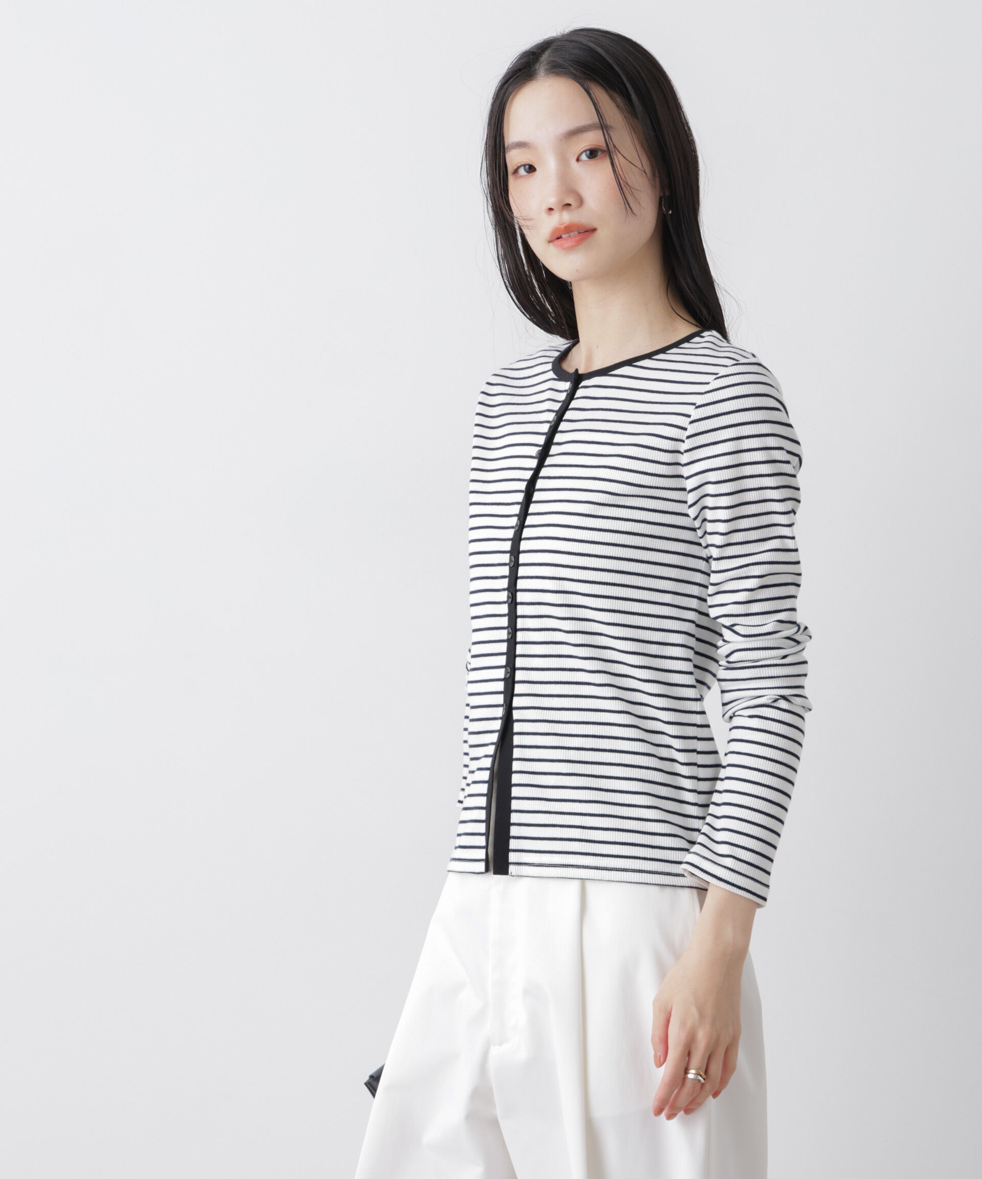 nano･universe「前後2wayスパンテレコカットボーダークルーカーディガン」|Tシャツ・カットソー|