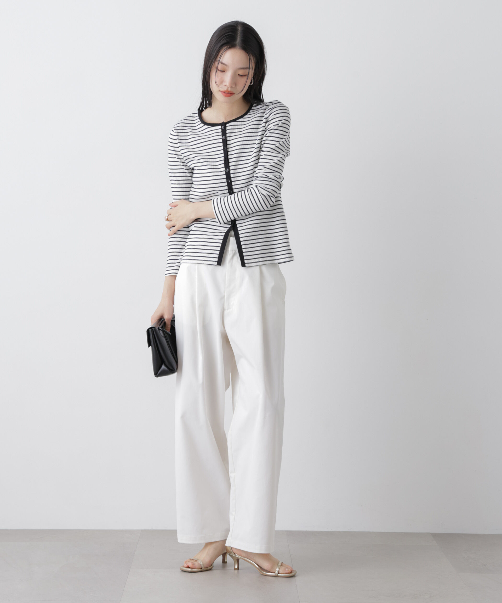 nano･universe「前後2wayスパンテレコカットボーダークルーカーディガン」|Tシャツ・カットソー|