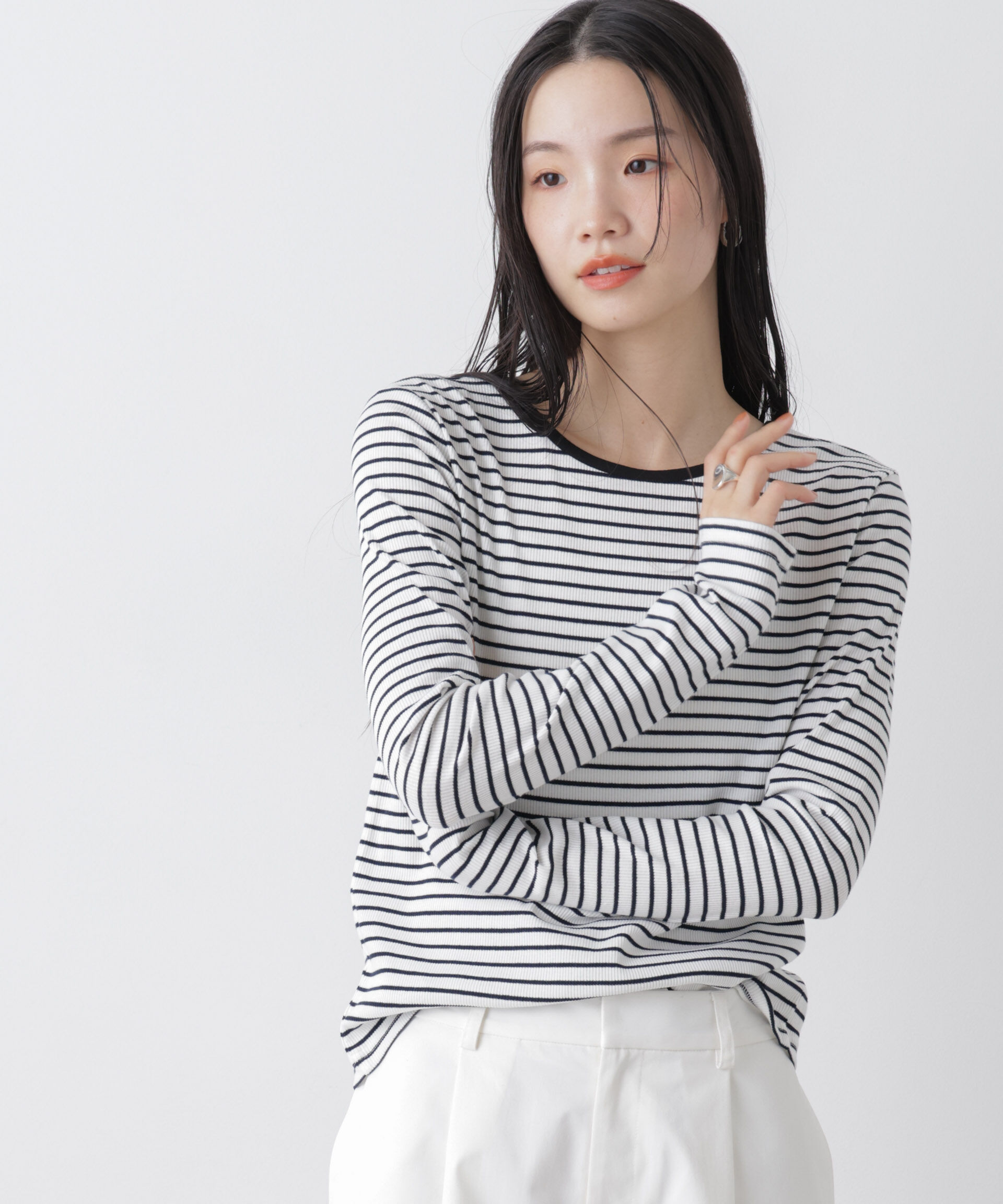 nano･universe「前後2wayスパンテレコカットボーダークルーカーディガン」|Tシャツ・カットソー|