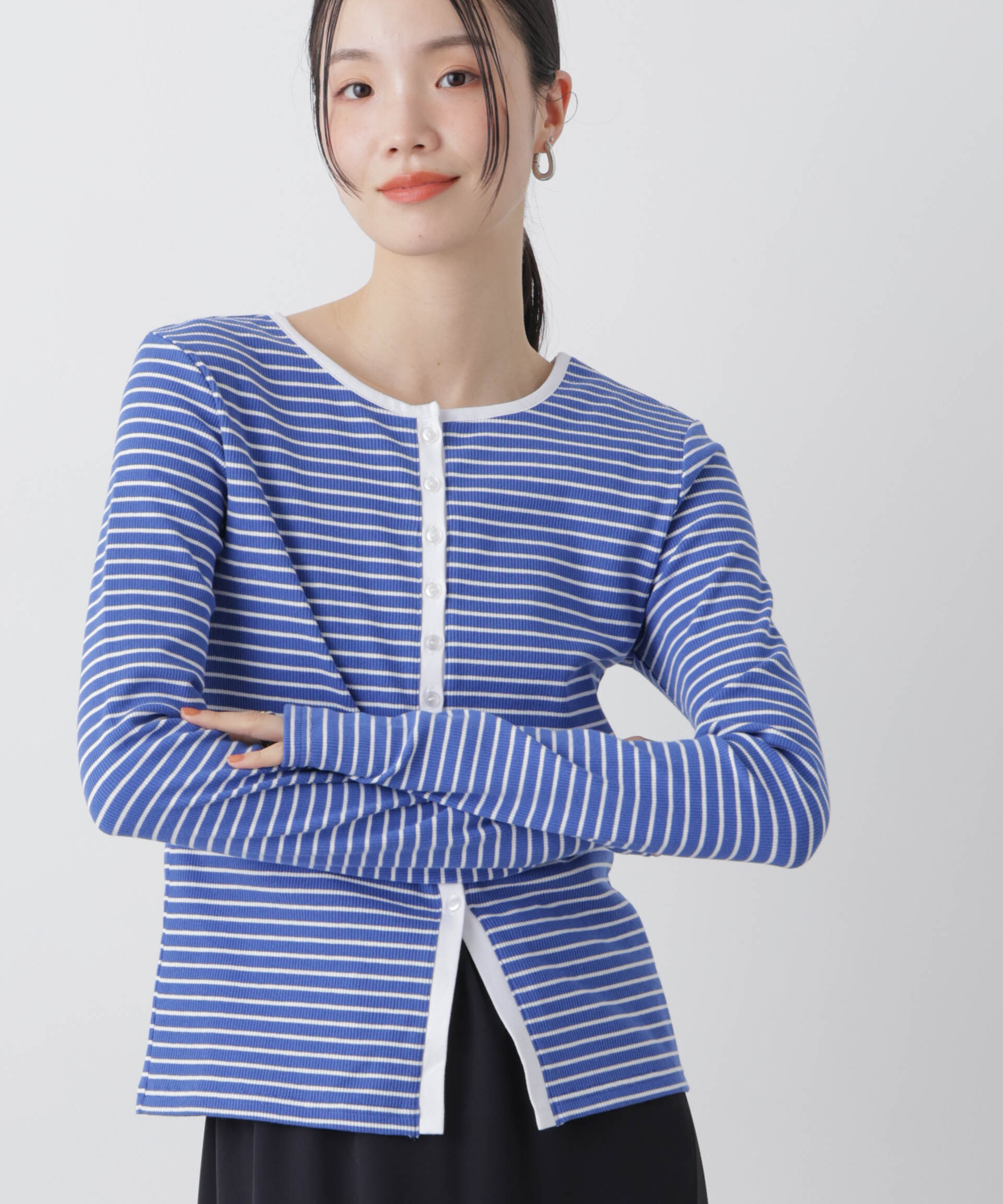 nano･universe「前後2wayスパンテレコカットボーダークルーカーディガン」|Tシャツ・カットソー|