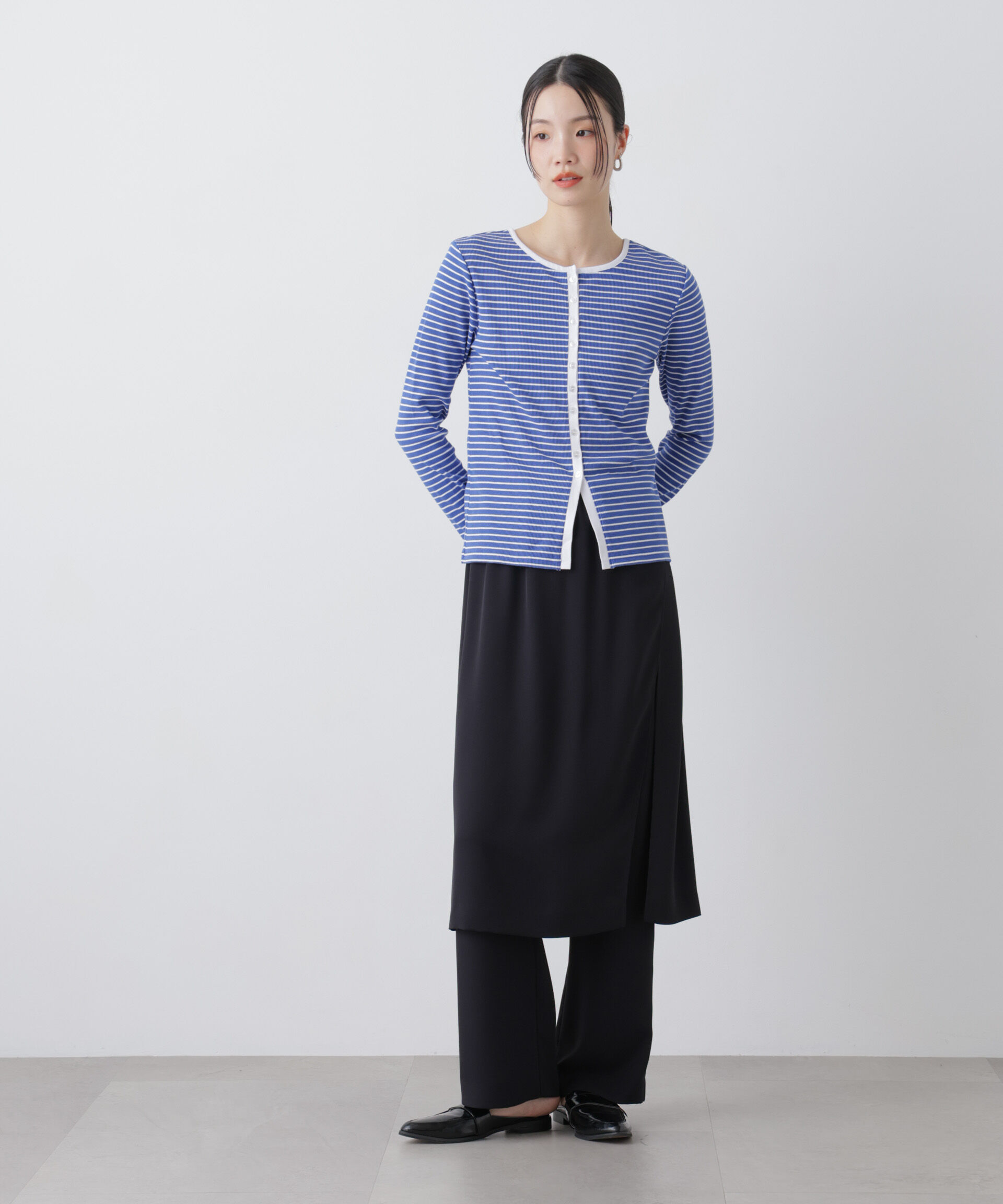 nano･universe「前後2wayスパンテレコカットボーダークルーカーディガン」|Tシャツ・カットソー|