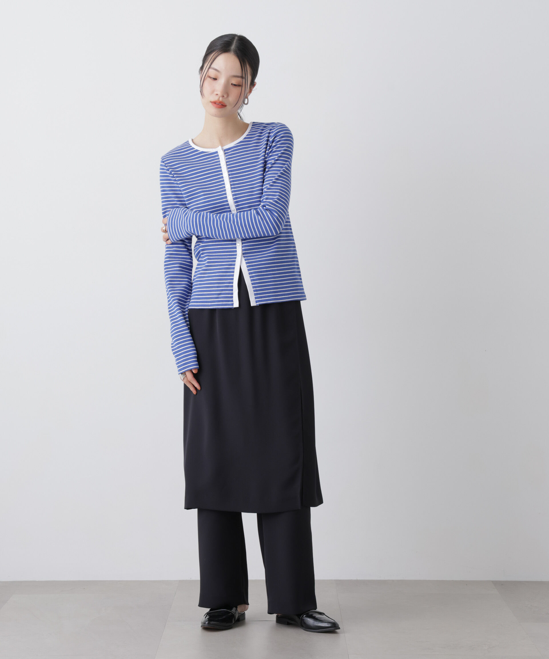 nano･universe「前後2wayスパンテレコカットボーダークルーカーディガン」|Tシャツ・カットソー|