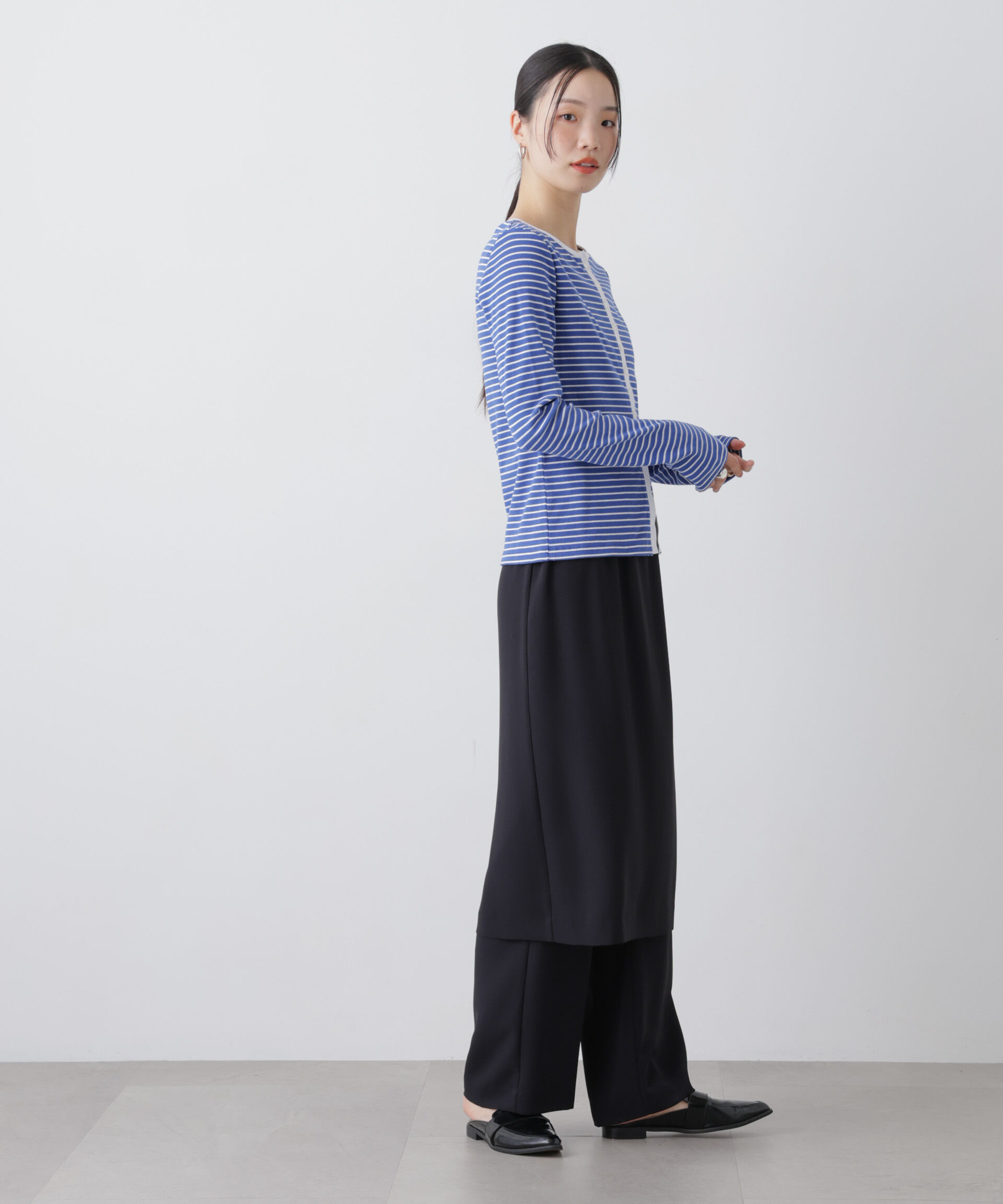 nano･universe「前後2wayスパンテレコカットボーダークルーカーディガン」|Tシャツ・カットソー|