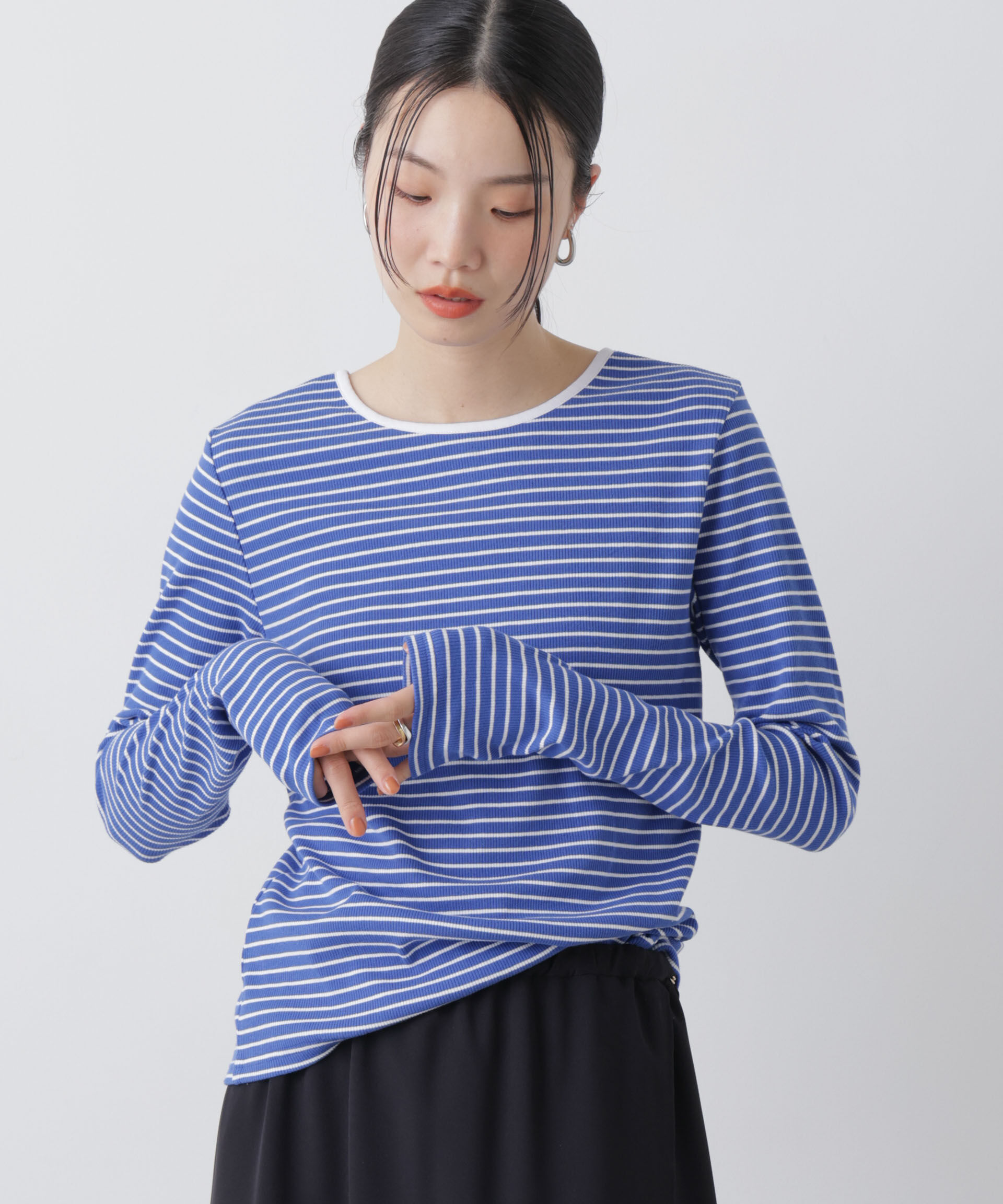 nano･universe「前後2wayスパンテレコカットボーダークルーカーディガン」|Tシャツ・カットソー|