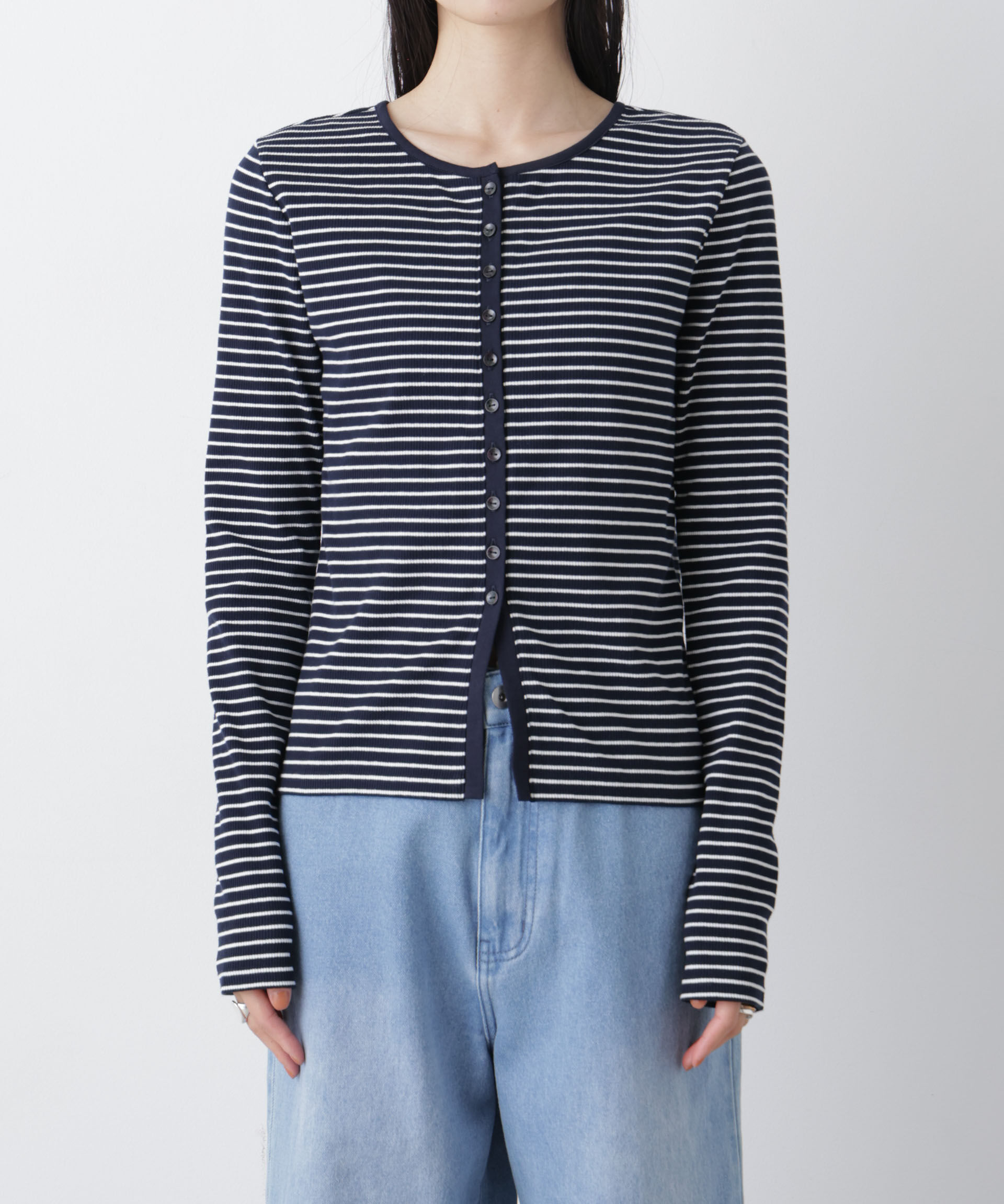nano･universe「前後2wayスパンテレコカットボーダークルーカーディガン」|Tシャツ・カットソー|