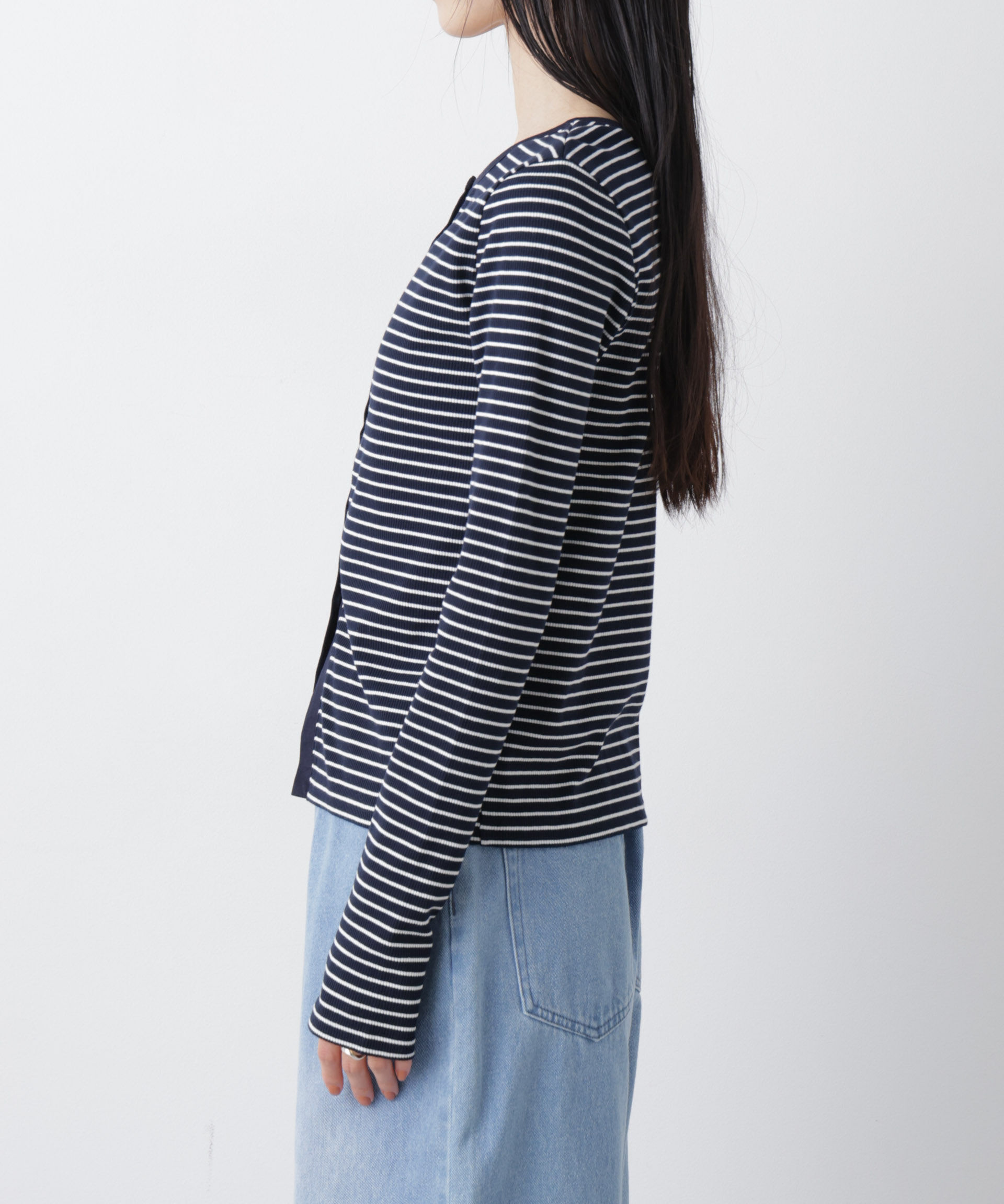 nano･universe「前後2wayスパンテレコカットボーダークルーカーディガン」|Tシャツ・カットソー|
