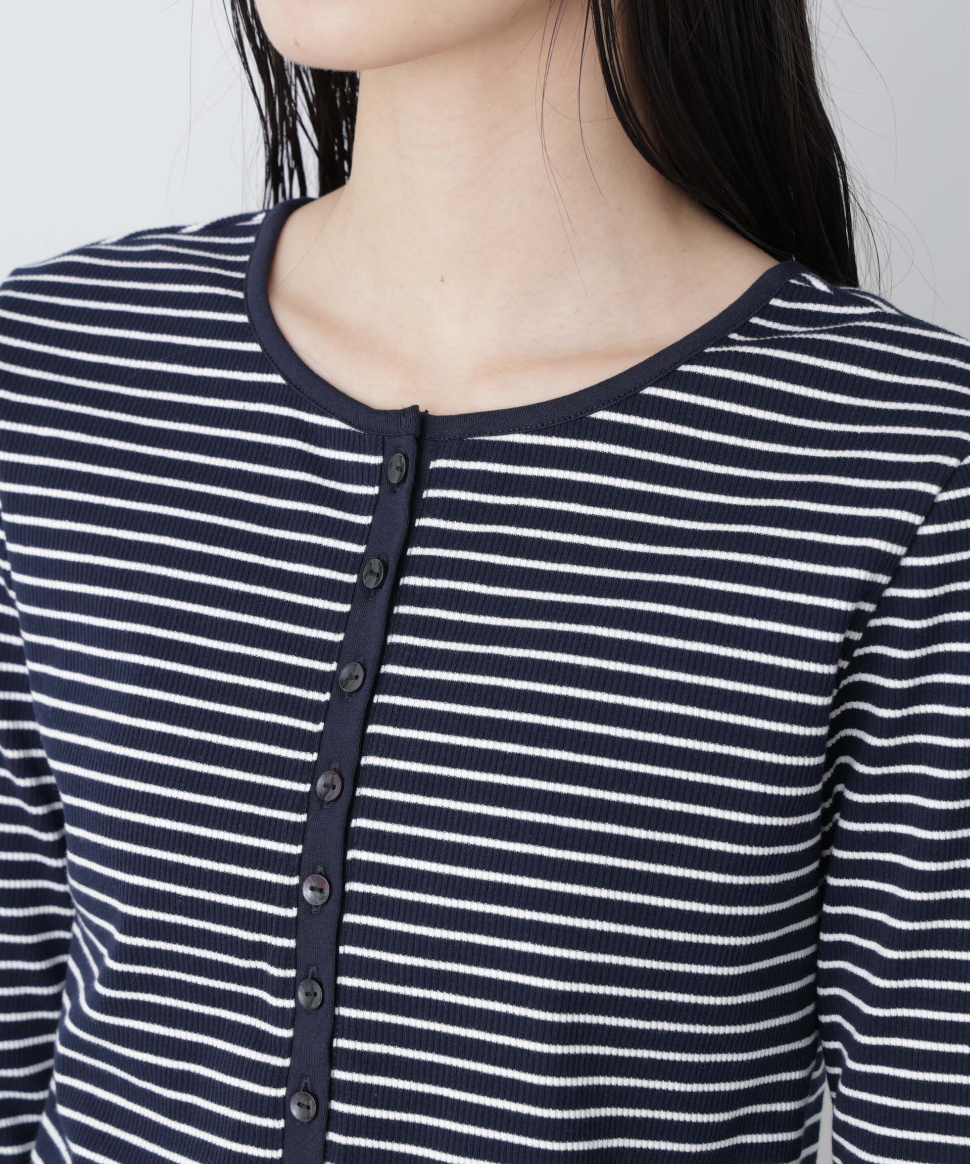 nano･universe「前後2wayスパンテレコカットボーダークルーカーディガン」|Tシャツ・カットソー|