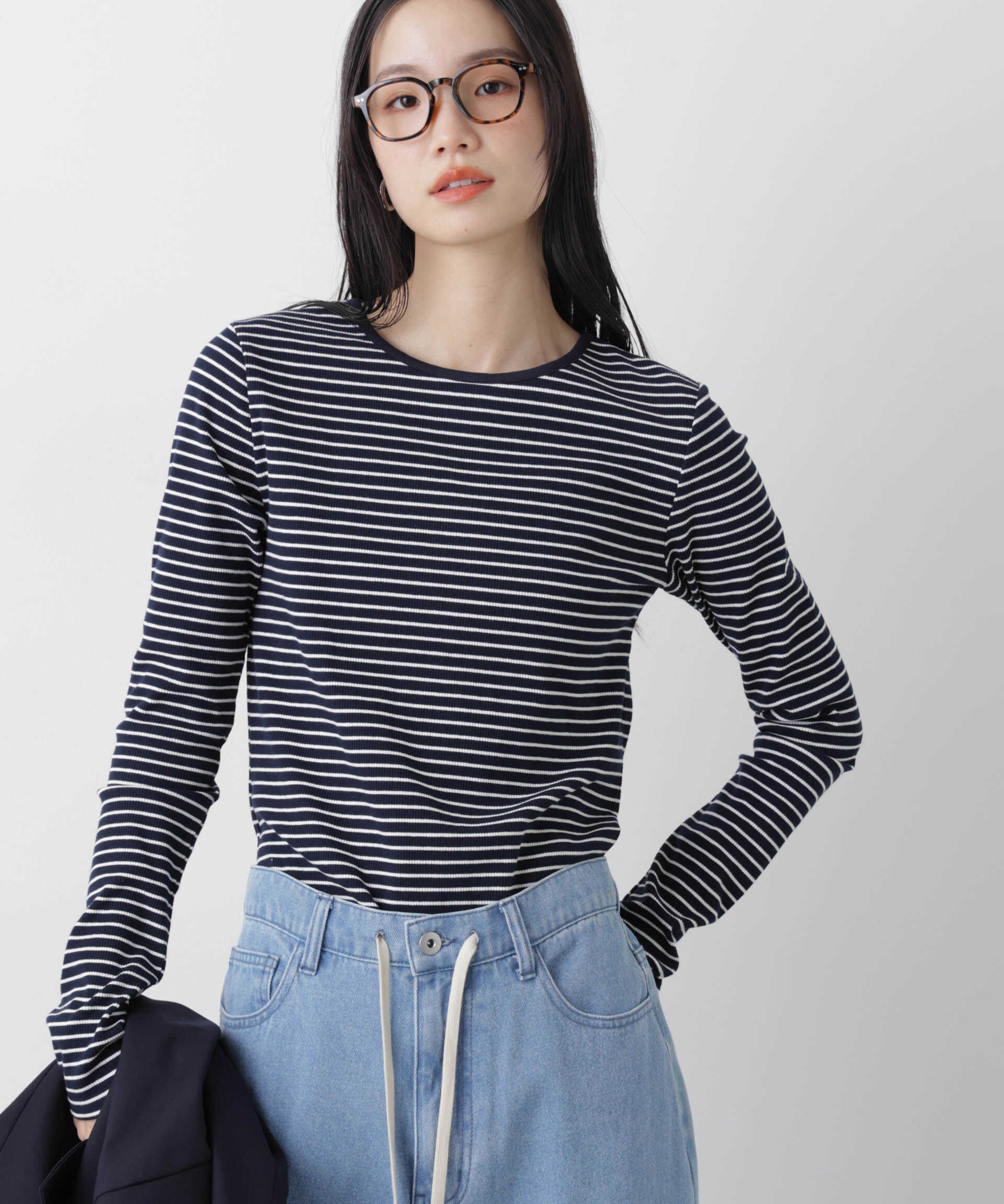 nano･universe「前後2wayスパンテレコカットボーダークルーカーディガン」|Tシャツ・カットソー|