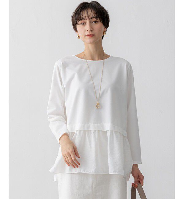 23区「【洗える】シアータフタ コンビ カットソー」|Tシャツ・カットソー|ホワイト系