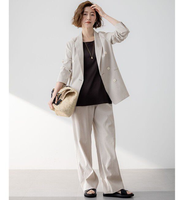 23区「【洗える】リネンレーヨンストレッチ ダブル ジャケット」|テーラードジャケット|