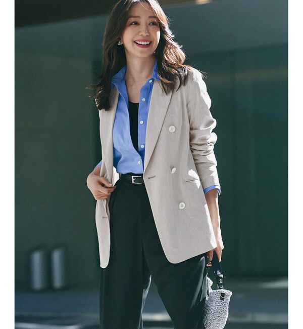 23区「【洗える】リネンレーヨンストレッチ ダブル ジャケット」|テーラードジャケット|