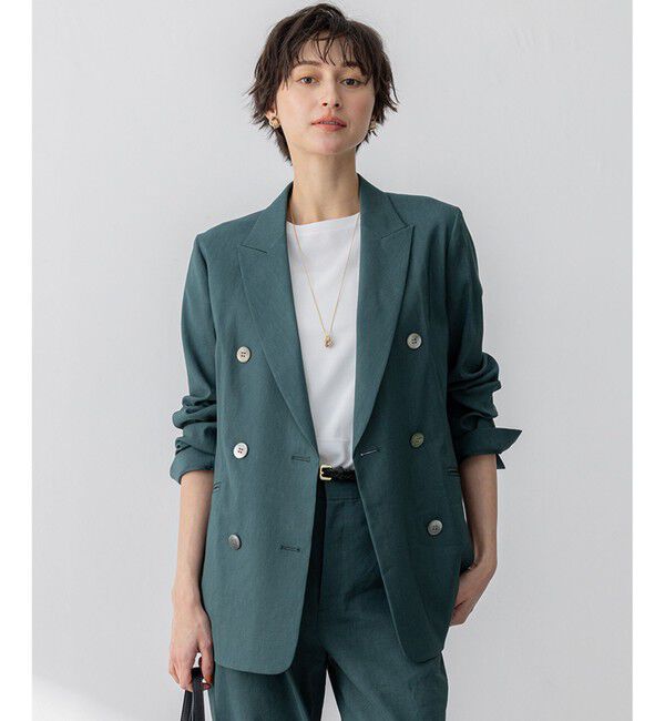 23区「【洗える】リネンレーヨンストレッチ ダブル ジャケット」|テーラードジャケット|ﾀﾞｰｸｸﾞ