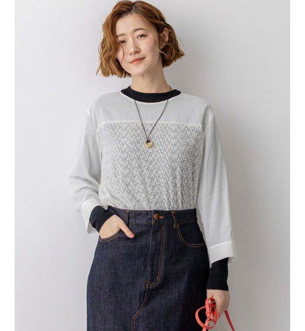 23区「カットジャカードコンビ シアー ブラウス」|シャツ・ブラウス|アイボリー系