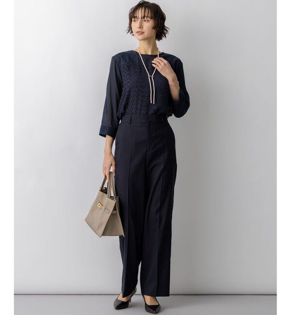 23区「カットジャカードコンビ シアー ブラウス」|シャツ・ブラウス|