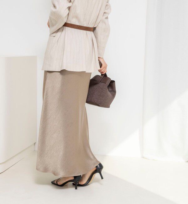 NOLLEY'S「ウォッシャブルサテンナロースカート」|フレア|