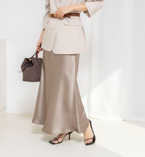 NOLLEY'S「ウォッシャブルサテンナロースカート」|フレア|