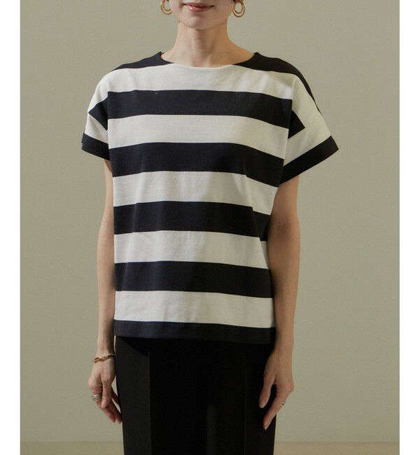 SALON adam et rope'「【WEB限定】フレンチスリーブポンチTシャツ［太ボーダー/無地］」|Tシャツ・カットソー|