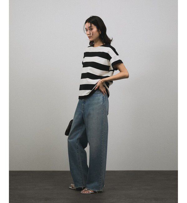 SALON adam et rope'「【WEB限定】フレンチスリーブポンチTシャツ［太ボーダー/無地］」|Tシャツ・カットソー|