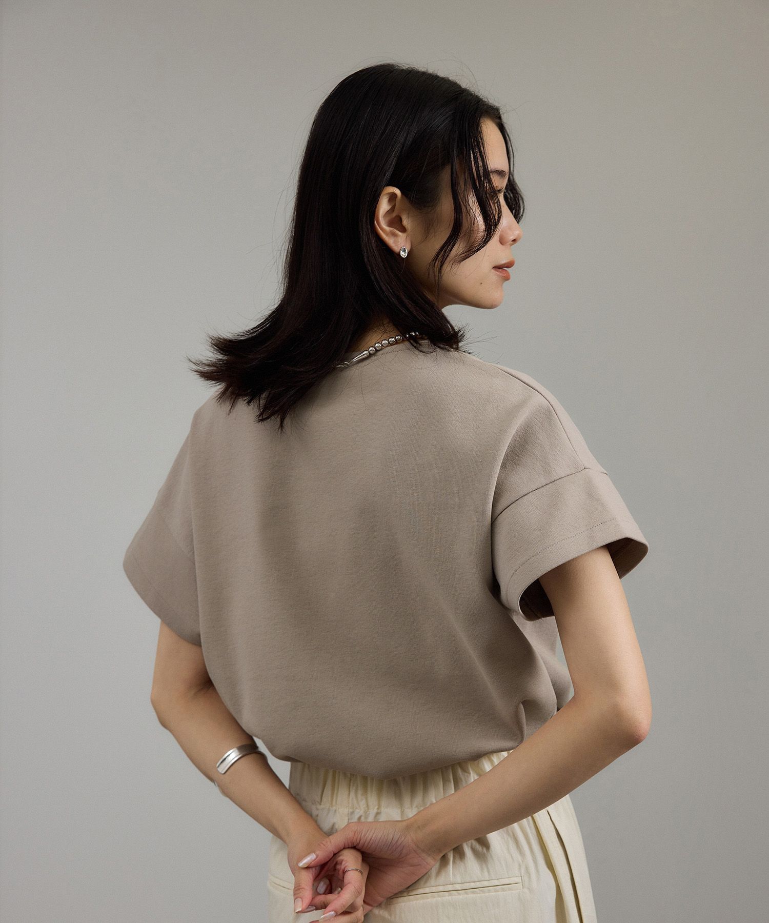 SALON adam et rope'「【WEB限定】フレンチスリーブポンチTシャツ［太ボーダー/無地］」|Tシャツ・カットソー|