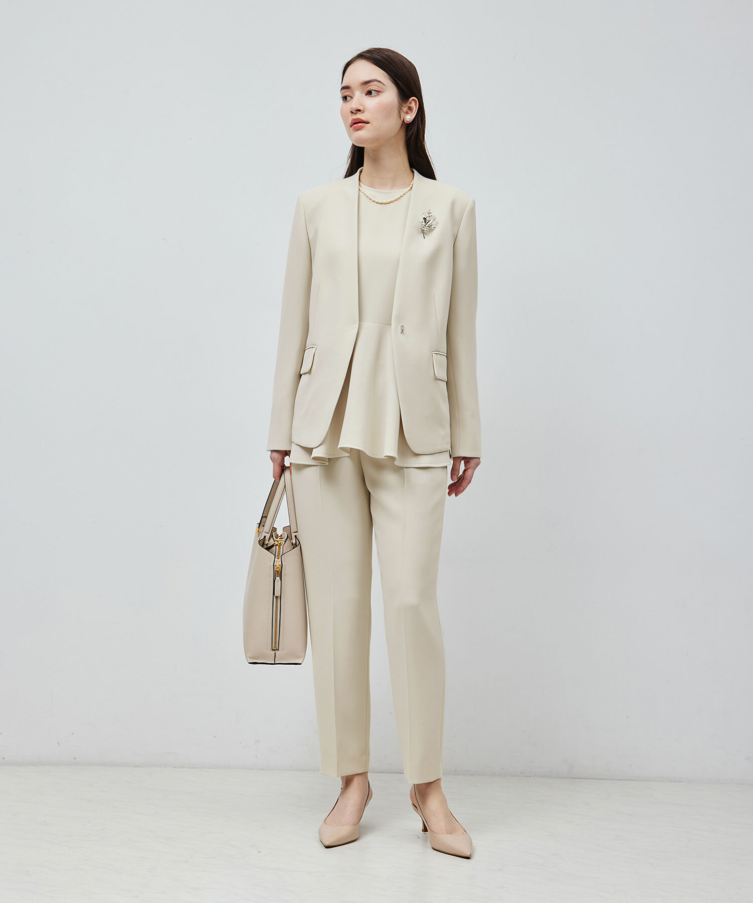 ROPE「トリアセテートダブルクロス サイドゴムテーパードパンツ【セレモニー/通勤対応】【洗える】」|その他|