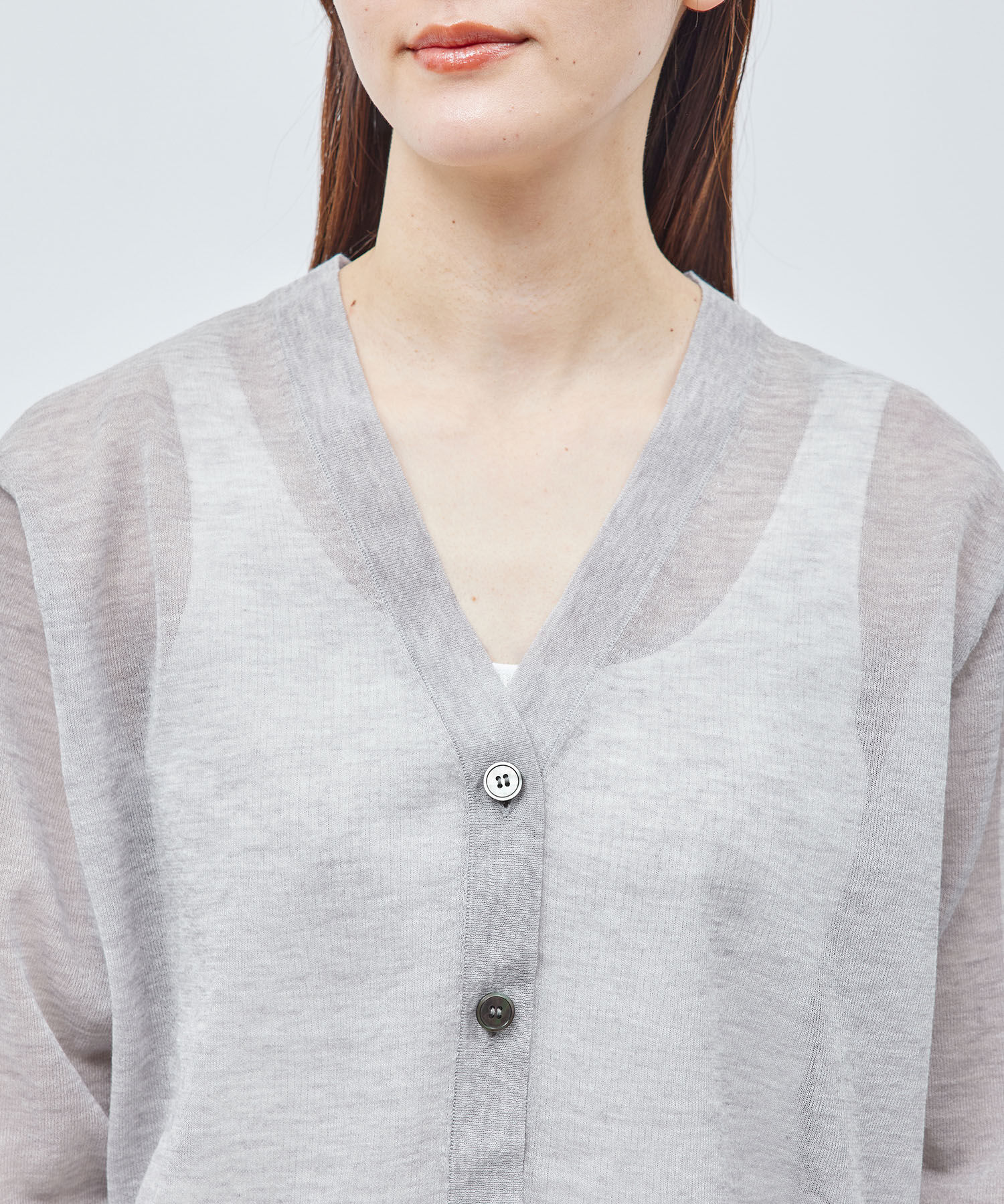 ROPE「【洗える】シアーVネックカーディガン」|カーディガン|