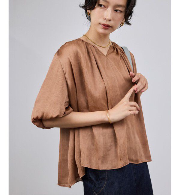 ROPE「楊柳スキッパーブラウス/イージーケア」|シャツ・ブラウス|レンガ(75)