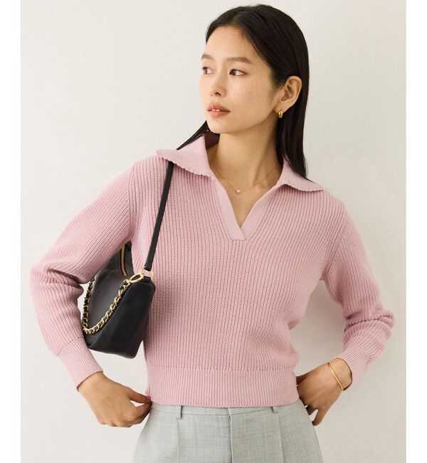 ROPE「オーガニックコットンポロニットプルオーバー/イージーケア」|ニット・セーター|ピンク(63)