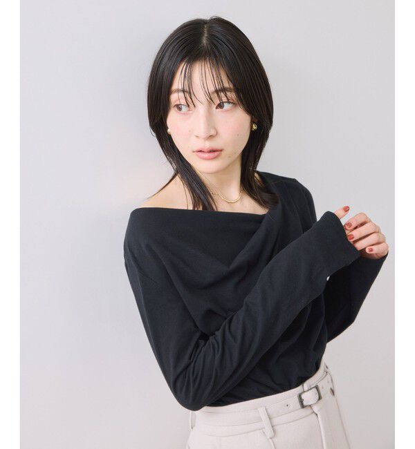 VIS「ドレープオフショルロンT/一部WEB限定カラー・イージーケア」|Tシャツ・カットソー|ブラック(01)