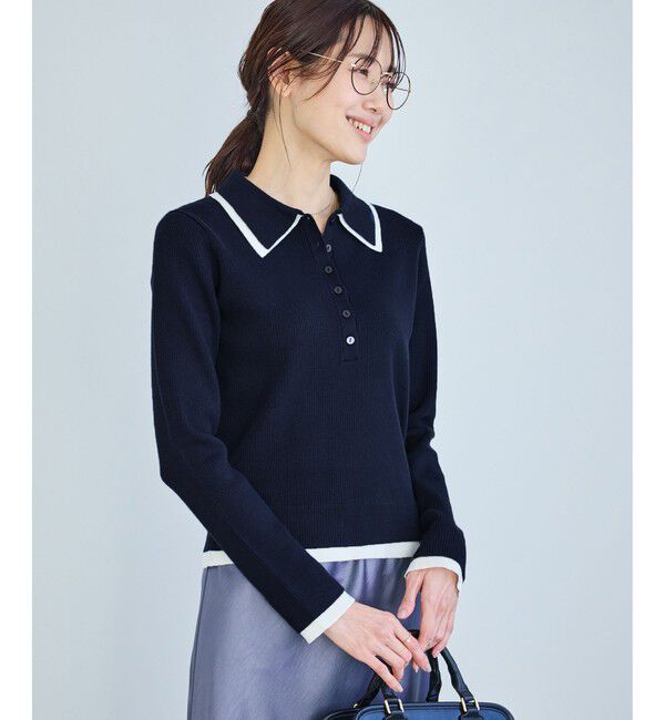 Rope&rsquo;Picnic「レイヤード風リブポロニット」|ニット・セーター|ネイビー(40)
