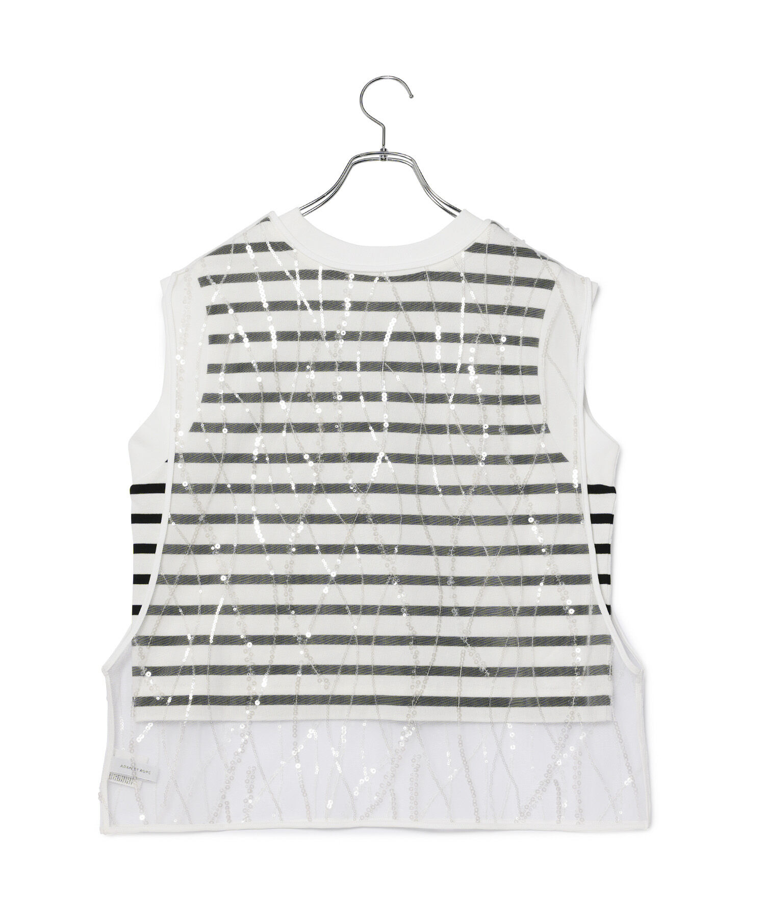 ADAM ET ROPE'「【サステナブル】スパンコールチュールｘボーダーコンビプルオーバー」|ニット・セーター|