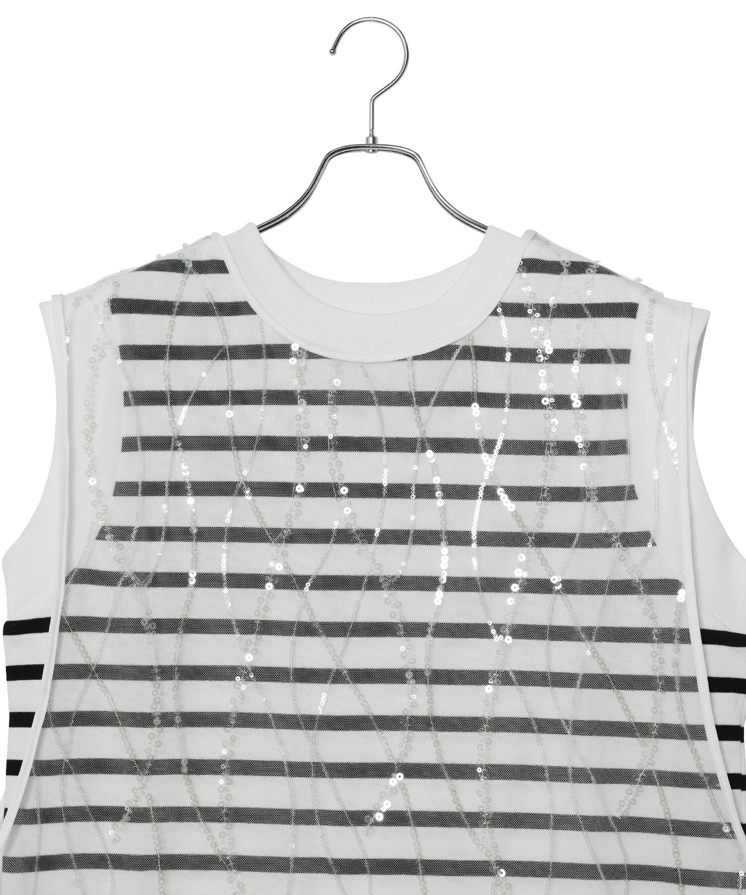 ADAM ET ROPE'「【サステナブル】スパンコールチュールｘボーダーコンビプルオーバー」|ニット・セーター|