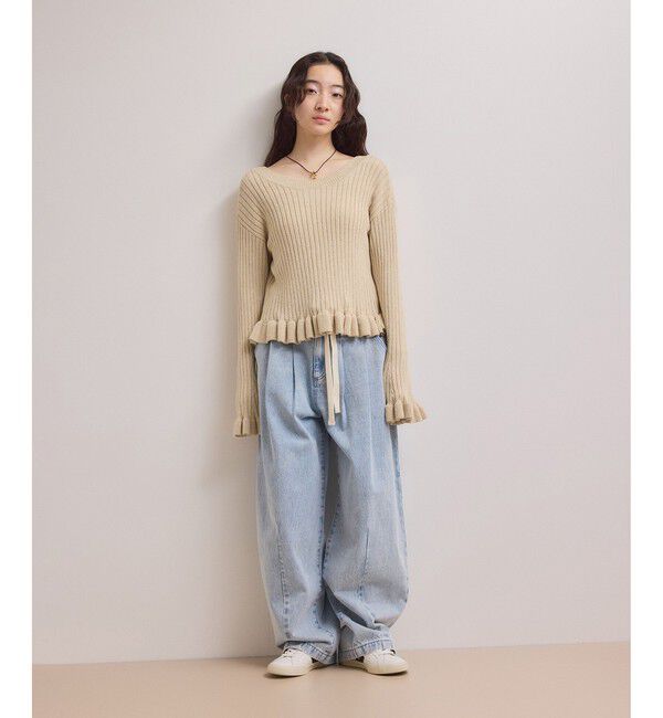 ADAM ET ROPE'「【WEB限定】2WAYフリルリブカーディガン」|カーディガン|