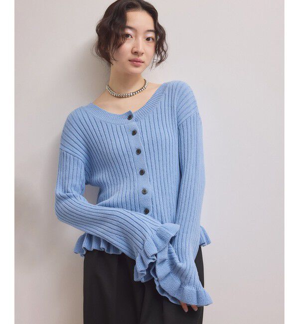 ADAM ET ROPE'「【WEB限定】2WAYフリルリブカーディガン」|カーディガン|ブルー系(45)