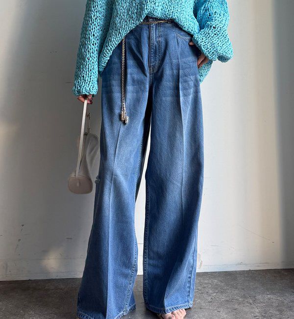  「ダメージワイドデニム」|デニム|ブルー