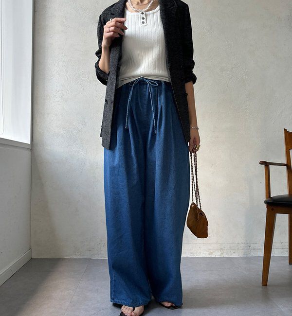  「【インフルエンサーOKOCHI企画】デニムタックイージーパンツ」|チノ|