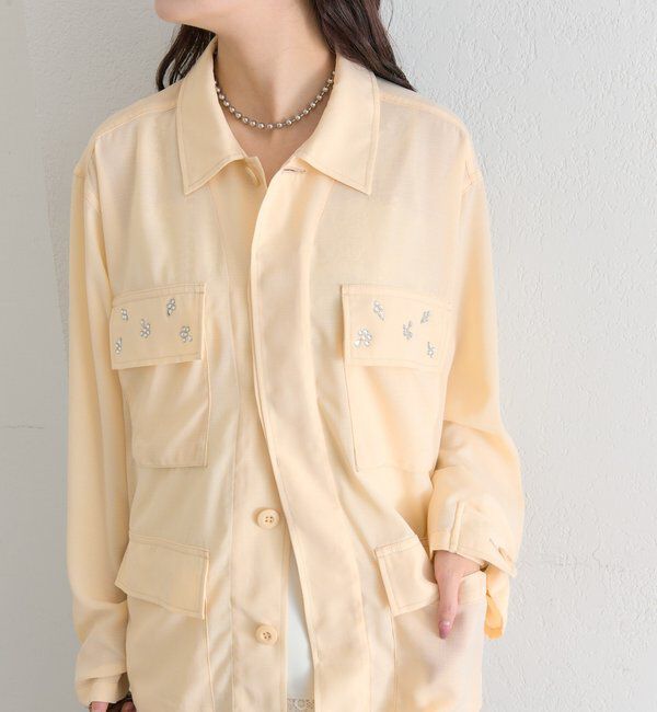  「ポケットビジューカバーオール」|ブルゾン・スタジャン|ベージュ