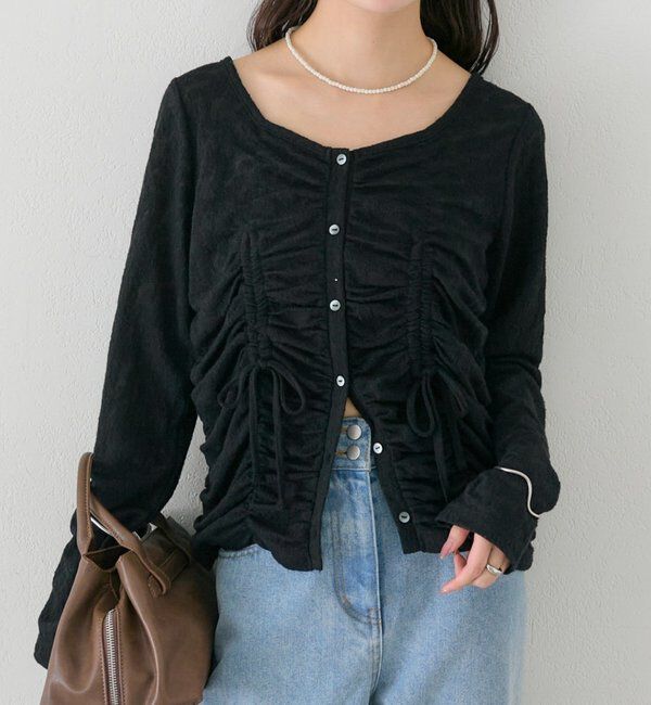  「シャーリングレースカーディガン」|Tシャツ・カットソー|ブラック