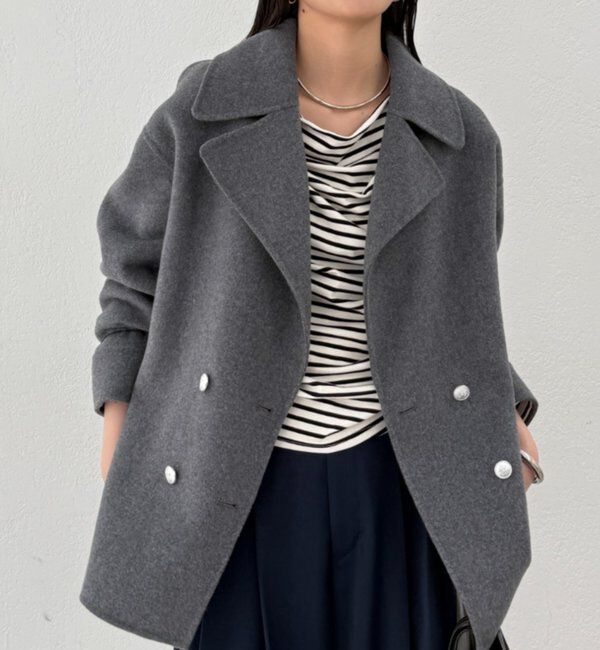 ラスト1点【LOUNGEDRESS】ミドルリバーコート　ネイビー Loungedress（ラウンジドレス） コート アウター ミドルリバーコート